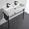 Double Ceramic Console Sink and Matte Black Stand, 40